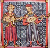 Guitarra latina (izq) y morisca, en las Cantigas de Alfonso X.